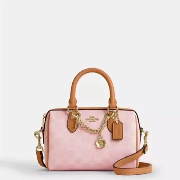 NWT Coach Pink and Tan Satchel MINI ROWAN - Picture 2 of 16